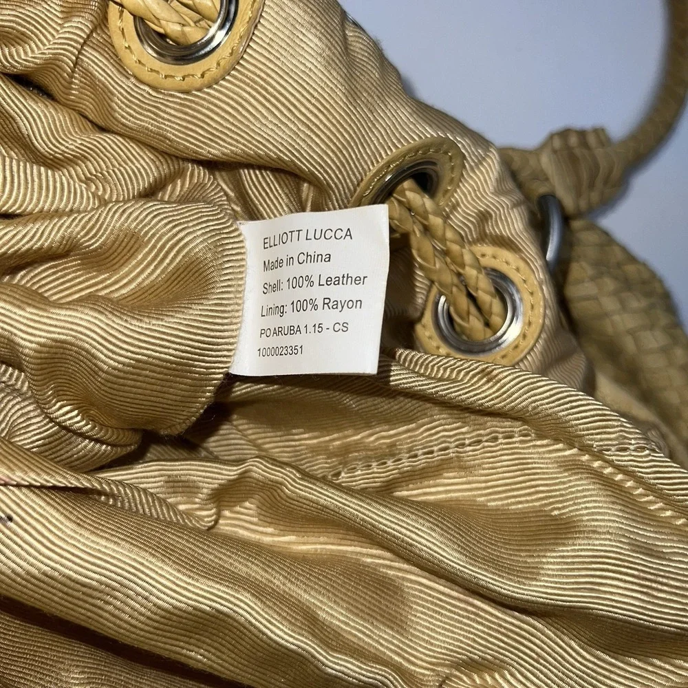 Elliott Lucca Woven Leather Yellow Magnetic Closure Handbag
